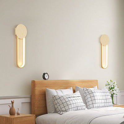 Moderne minimalistische runde ovale Holzmaserung Eisen LED Wandleuchte Lampe für Wohnzimmer 