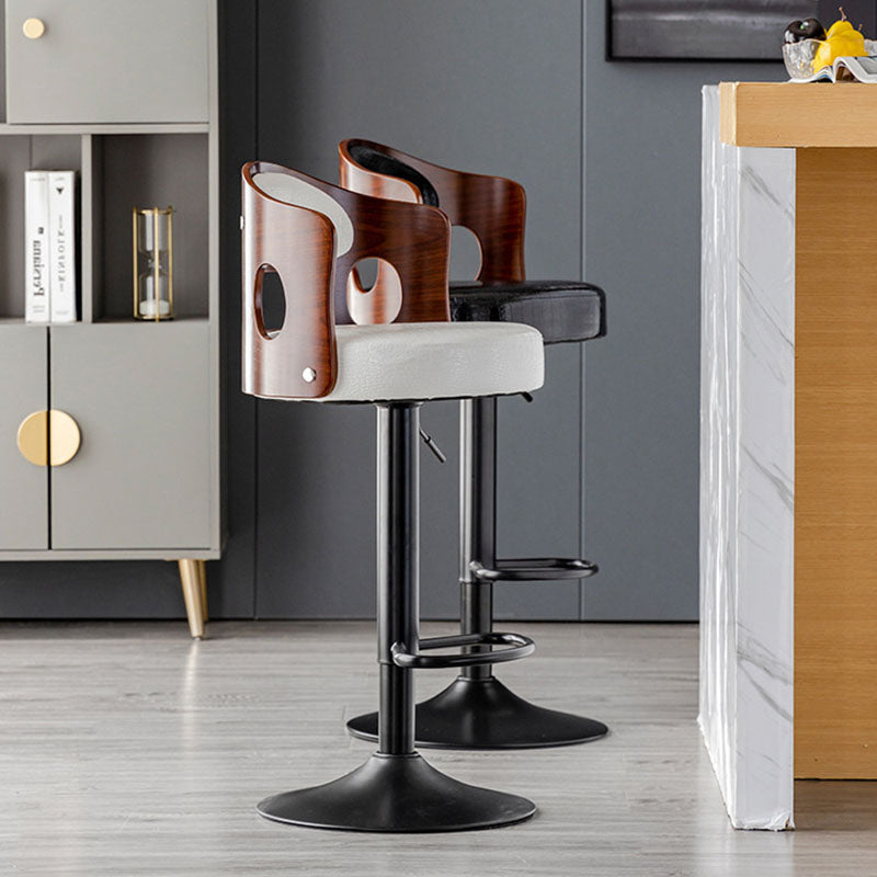 Tabouret de bar rond contemporain en tissu PU cuir scandinave bois éponge SGS avec dossier et repose-pieds pour cuisine 