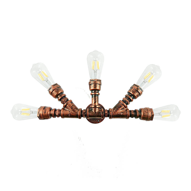 Industrial Vintage Red Rust Water Pipe Iron 5-Light Wall Sconce Lamp