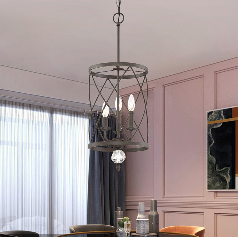 Retro Schmiedeeisen 3-Licht Openwork Säule Kronleuchter 