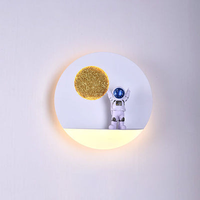 Contemporary Creative Iron Resin Round Astronaut LED Wall Sconce Lamp For Bedroom