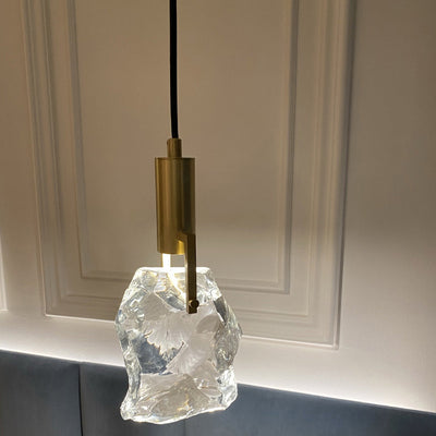 Lustre suspendu contemporain de luxe en cuivre avec cristal de pierre 1 lumière pour salon 