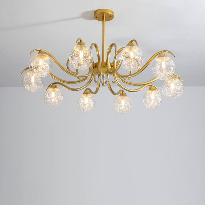 Nordic Light Luxury Magic Bean Glass Gold Branch 6/8/10 Light Chandelier