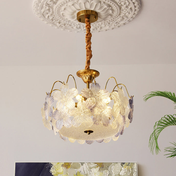 Traditionelle französische Eisenglas-Kronleuchter mit runder Blume und 5/6 Lichtern für Schlafzimmer 