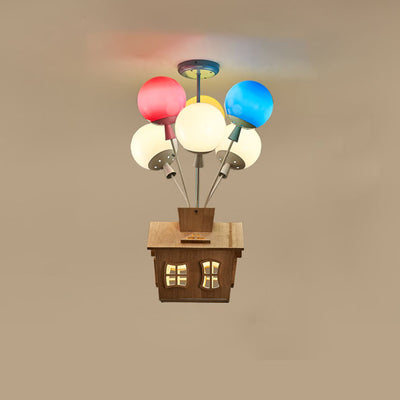 Zeitgenössische kreative bunte Acrylballon-Blockhütte 7/9-Licht Kinder-Halbeinbau-Deckenleuchte für Schlafzimmer 