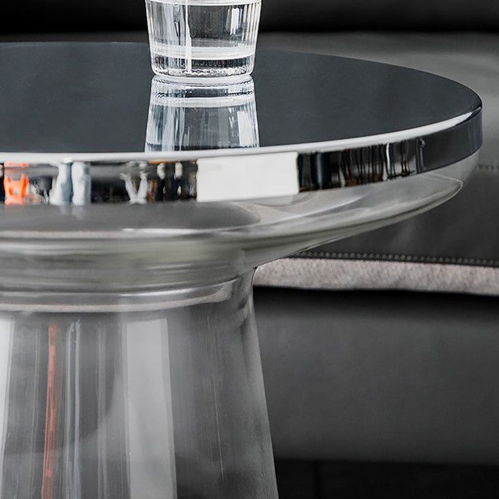 Table basse contemporaine créative en verre rond plaqué métal avec 1 armoire pour salon 