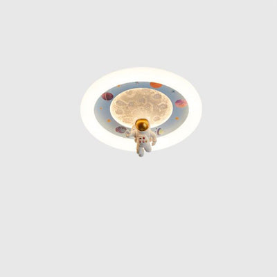 Moderne Art Deco Kinder Eisen Harz Acryl Runde Mond Astronaut LED Unterputz Deckenleuchte Für Schlafzimmer 