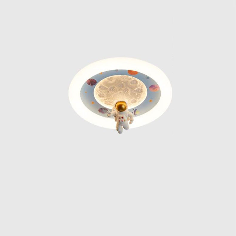 Moderne Art Deco Kinder Eisen Harz Acryl Runde Mond Astronaut LED Unterputz Deckenleuchte Für Schlafzimmer 