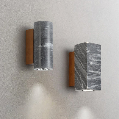 Moderne minimalistische Stein Holz Zylinder Platz 1-Licht Wandleuchte Lampe für Schlafzimmer 