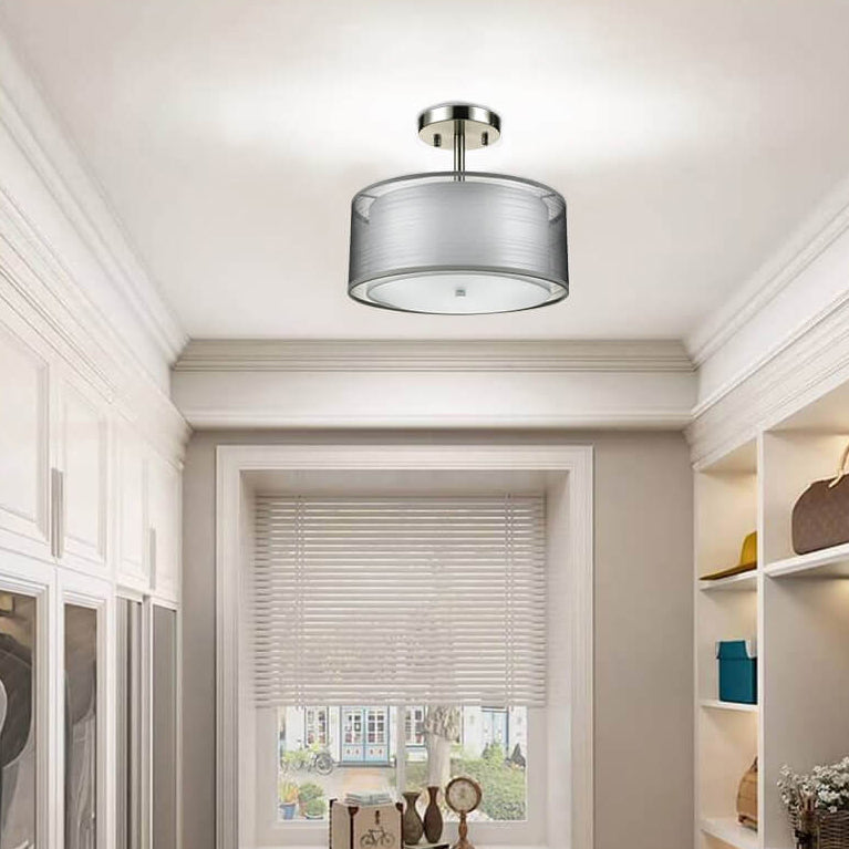 Moderne minimalistische runde Eisengewebe 3-Licht Halbbündige Deckenleuchte für Wohnzimmer 