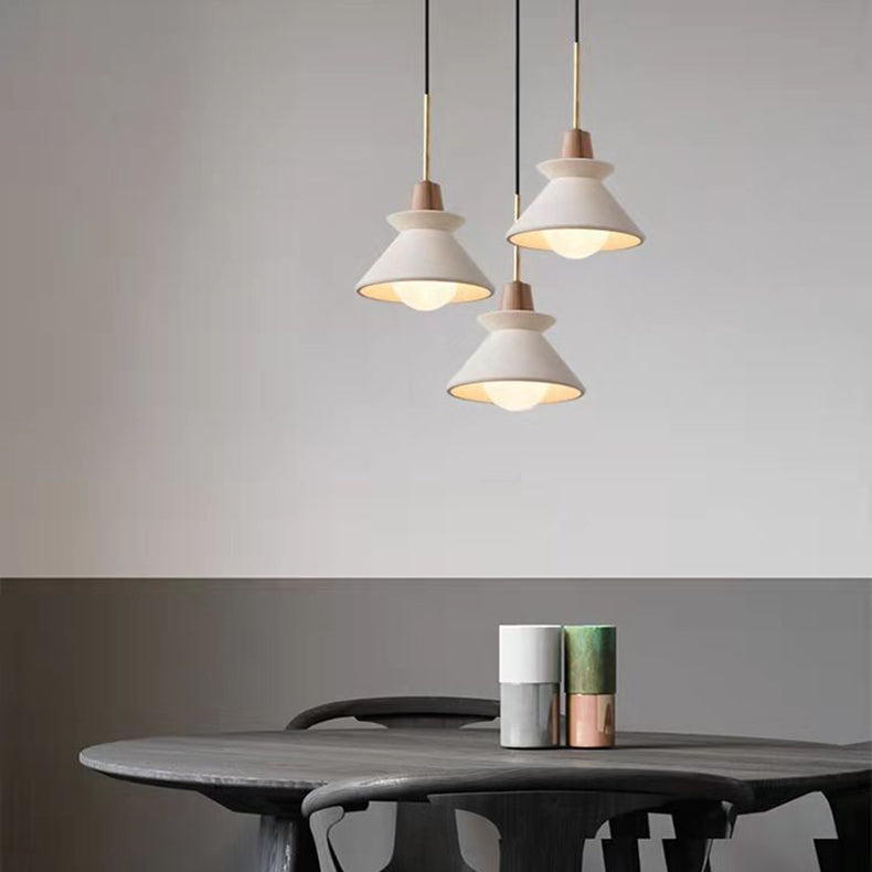 Zeitgenössische industrielle runde Kegel Hardware Glas Zement Holz 1-Licht Pendelleuchte für Wohnzimmer 