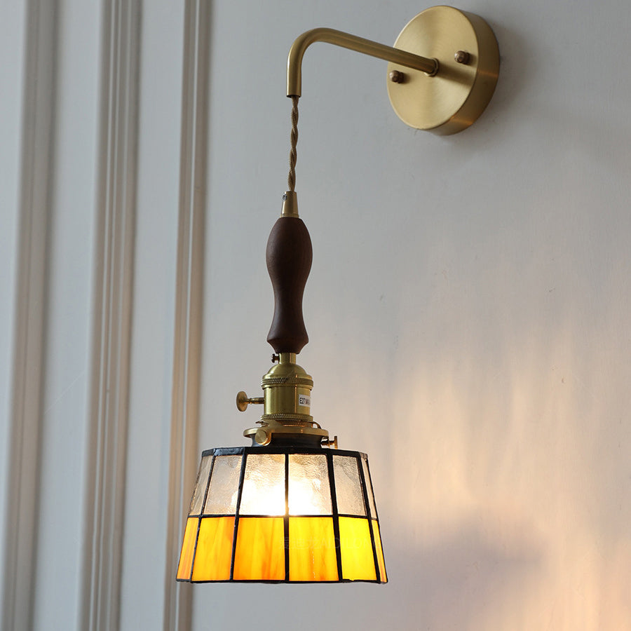 Lampe murale contemporaine rétro en verre teinté cylindrique en cuivre avec 1 lumière pour chambre 