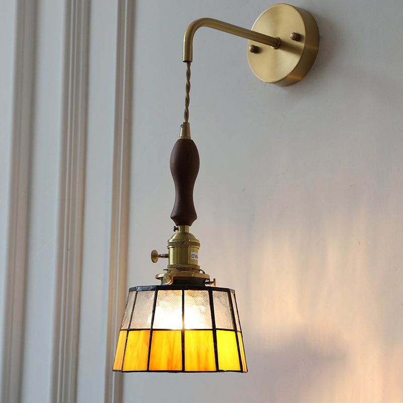 Lámpara de Aplique de Pared de 1 Luz de Vidrio de Cobre Cilíndrico de Vidrio Esmerilado Retro Contemporáneo para Dormitorio 