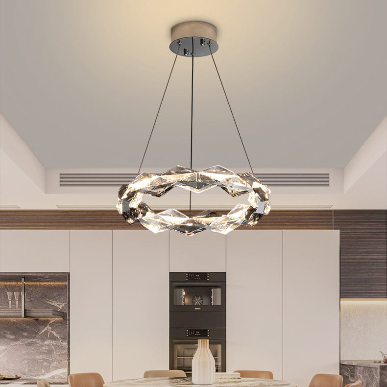 Moderner minimalistischer runder LED-Kronleuchter aus Kristalleisen für Wohnzimmer 
