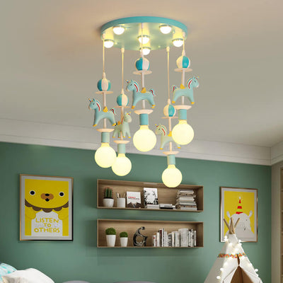 Modern Children's Carousel Eye Protection Resin Iron 1/7/11 Light Flush Mount Ceiling Light