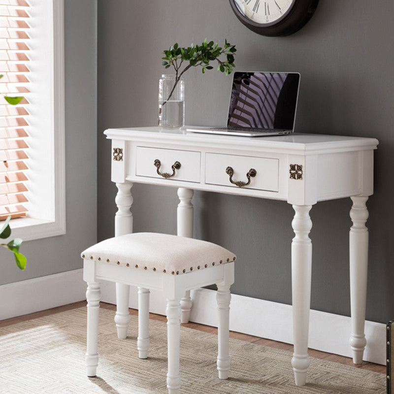 Tabouret de coiffeuse sans dossier ni accoudoirs en bois massif, cuir synthétique et lin carré scandinave contemporain pour chambre 