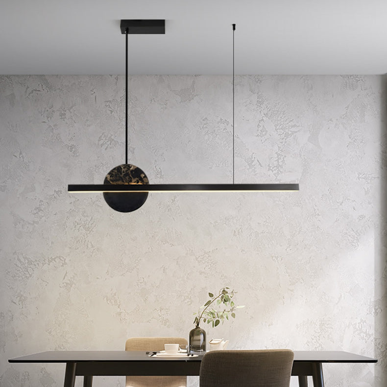 Zeitgenössische Luxus Eisen gerade Linie runden Marmor LED Insel Licht Pendelleuchte für Wohnzimmer 