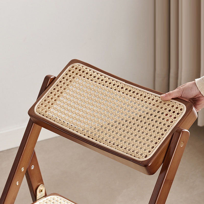Moderner minimalistischer klappbarer Esszimmerstuhl aus quadratischem Harz-Rattan-Geflecht und Bambus mit Rückenlehne und Armlehnen für das Esszimmer 