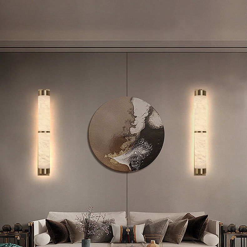Applique murale LED en marbre à colonne en cuivre pleine lumière moderne 