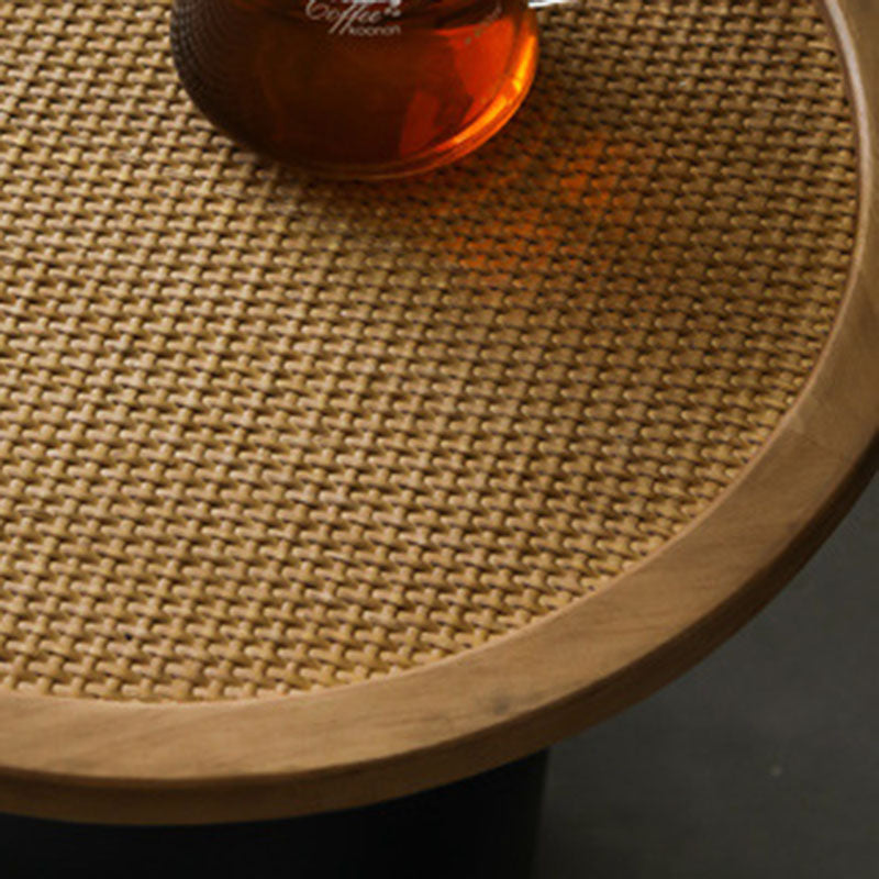 Traditional Vintage Round Rattan Iron Pine Coffee Table 1-Tier For Living Room