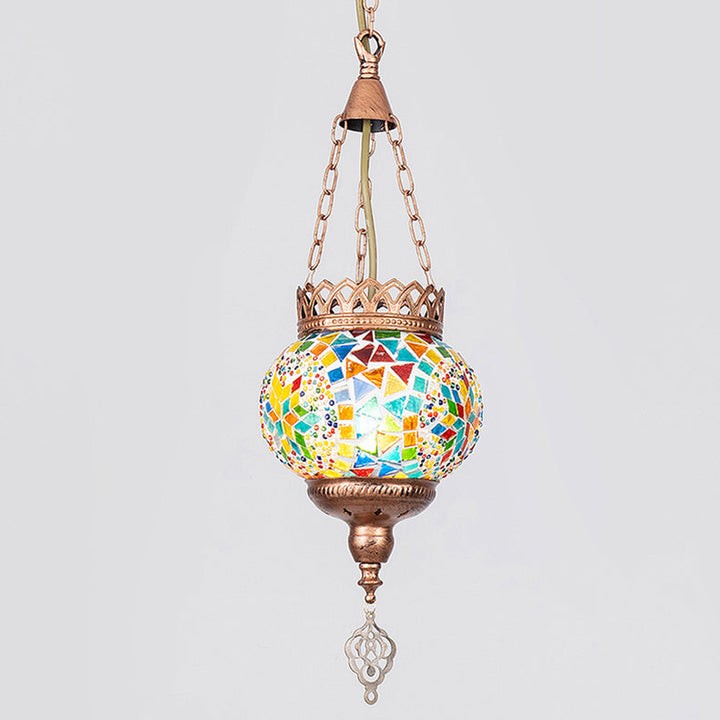 Lampe suspendue à 1 lumière avec abat-jour en verre teinté et cadre en fer bohème contemporain pour salon 