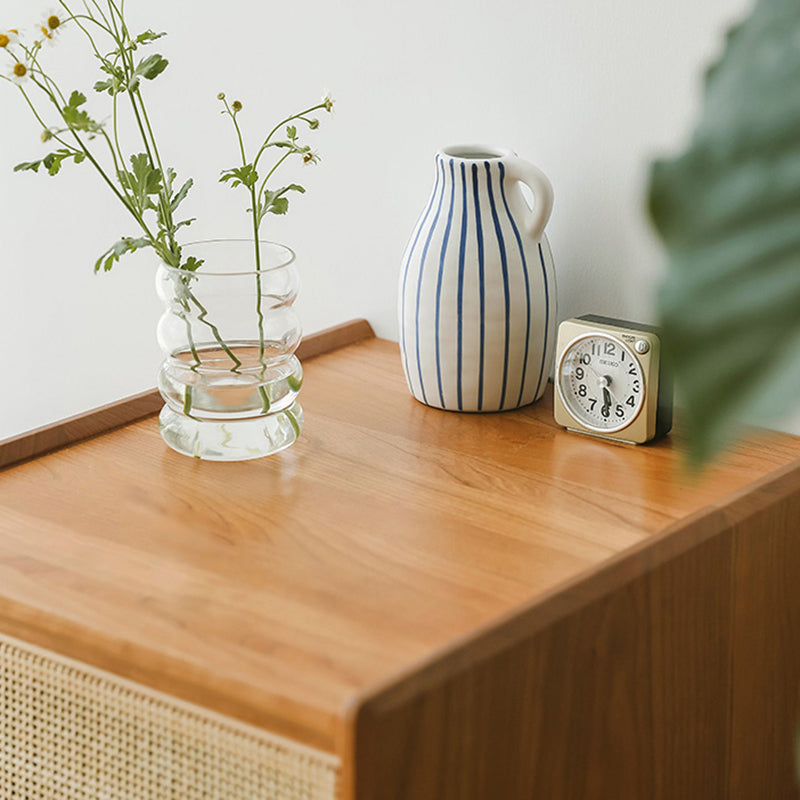 Table de chevet contemporaine rétro carrée en bois massif à 2 tiroirs pour chambre 