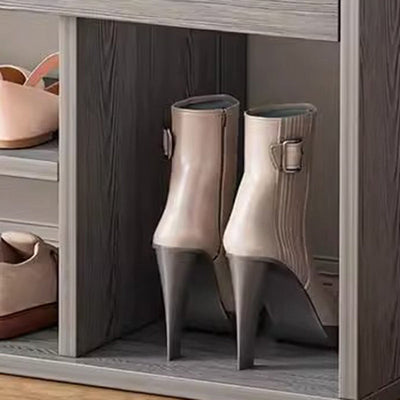 Rangement à chaussures moderne minimaliste rectangulaire en tissu, cuir PU et bois à 3 niveaux pour entrées 