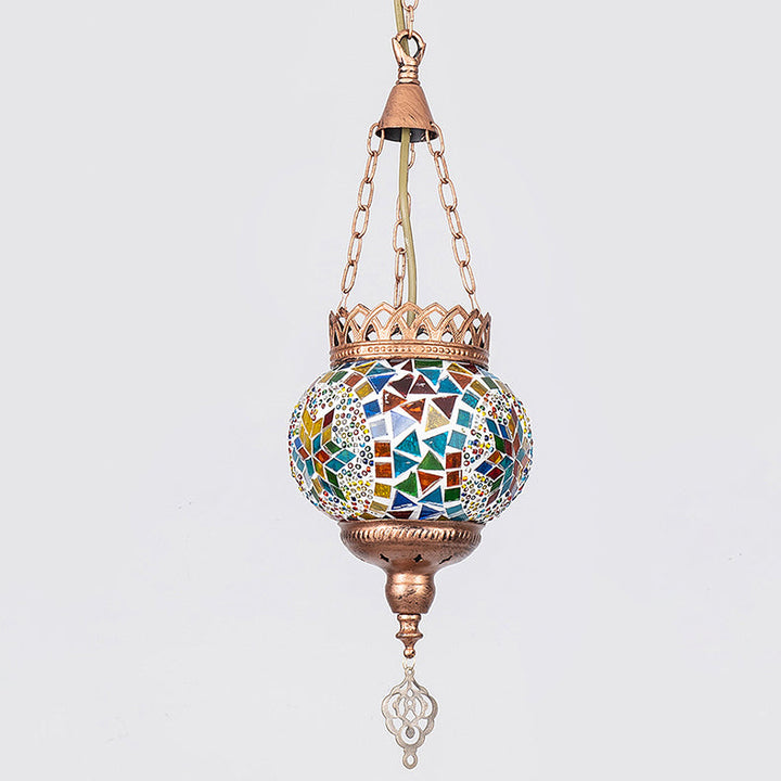 Lampe suspendue à 1 lumière avec abat-jour en verre teinté et cadre en fer bohème contemporain pour salon 
