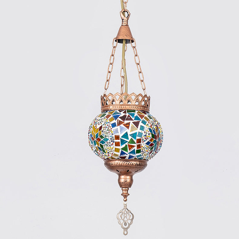 Lampe suspendue à 1 lumière avec abat-jour en verre teinté et cadre en fer bohème contemporain pour salon 