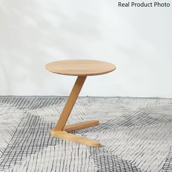 Modern Minimalist Round V-Shaped Oak Side Table 1-Tier For Living Room
