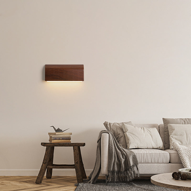 Applique murale LED avec abat-jour rectangulaire en aluminium imitation bois traditionnel japonais pour chambre 