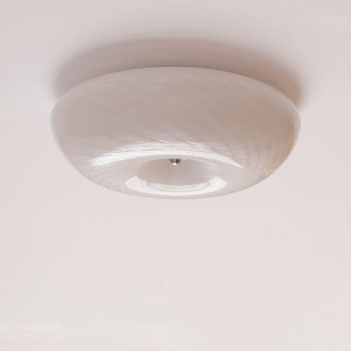 Nordic Vintage White Textured Glass Round LED Flush Mount Ceiling Light