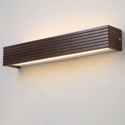 Traditional Chinese Striped Wood Cuboid LED Vanity Mirror Front Wall Sconce Lamp For Bathroom