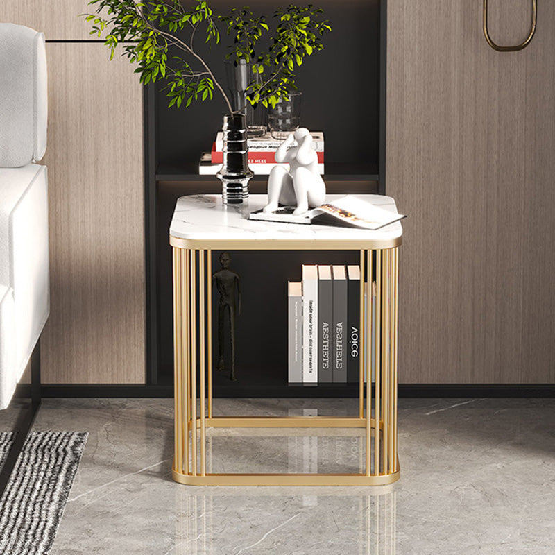 Table basse carrée moderne minimaliste en métal avec plateau en pierre pour salon 