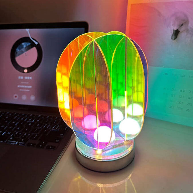 Modern Minimalist Clear Dazzle Acrylic Iron USB Geometry LED Art Decoration Table Lamp For Bedroom