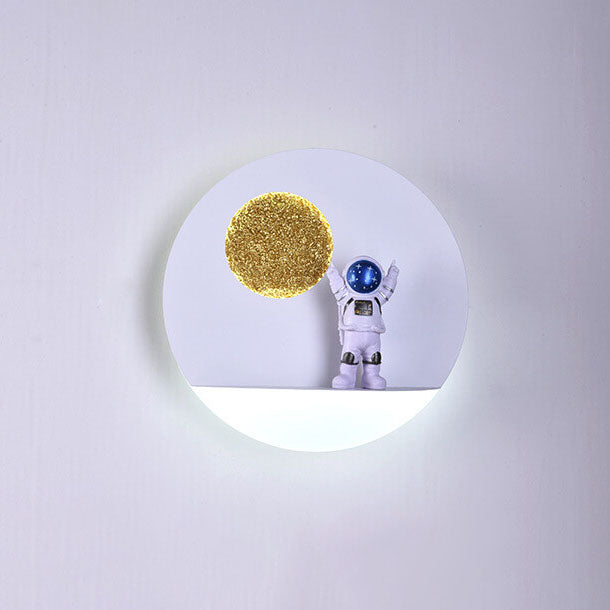 Contemporary Creative Iron Resin Round Astronaut LED Wall Sconce Lamp For Bedroom