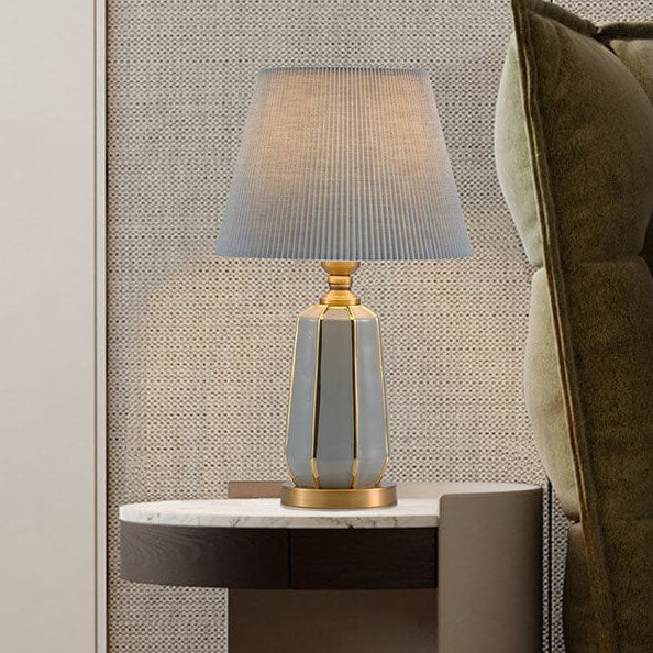Lámpara de Mesa Moderna de Lujo Ligero Gris de Cerámica y Lino de 1 Luz 