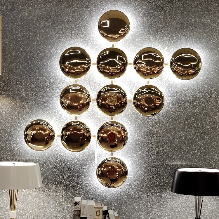 Lámpara de aplique de pared contemporánea de lujo de círculo redondo de titanio con 10/14/24 luces para pasillo 