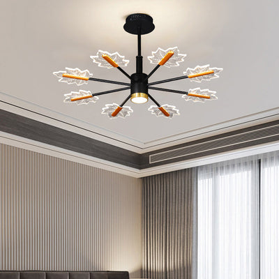 Lustre LED en fer acrylique à feuilles d'érable minimaliste moderne pour salon 
