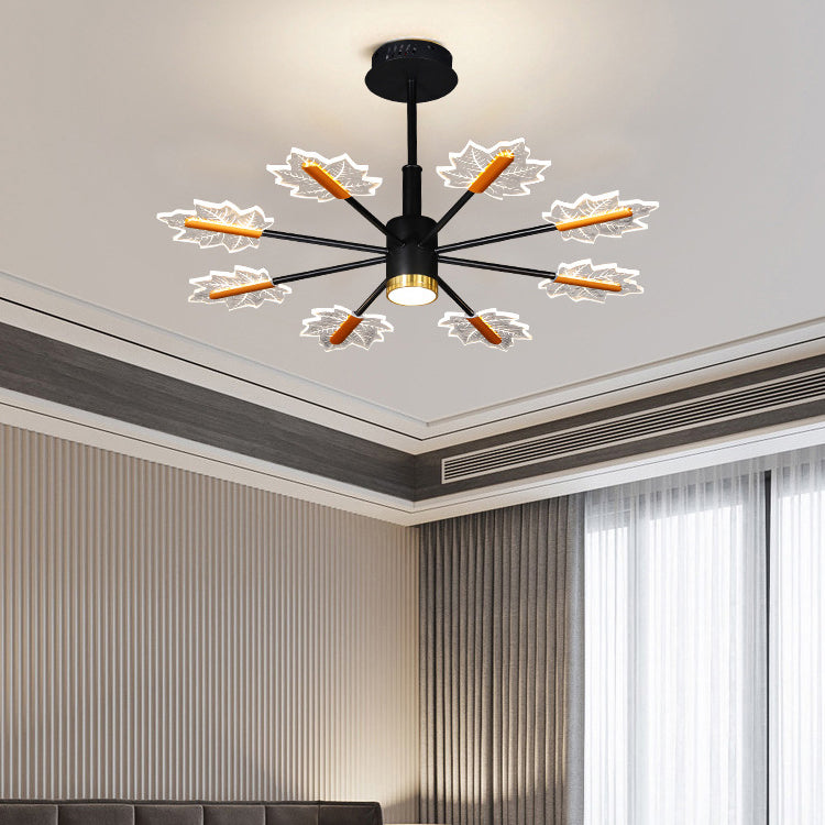 Lustre LED en fer acrylique à feuilles d&