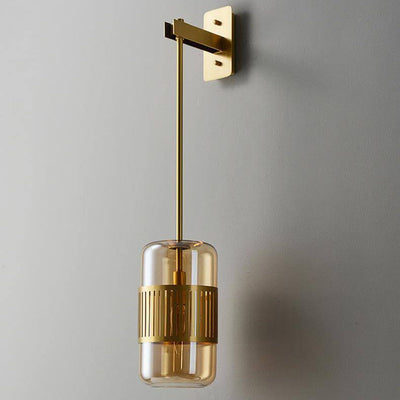 Vintage Light Luxury Brass Cylindrical Glass 1-Light Wall Sconce Lamp