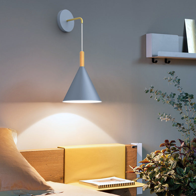 Moderna Minimalista Cilindro Mesa Redonda Base de Disco Hierro Roble Lámpara Aplique de Pared de 1 Luz Para Dormitorio 