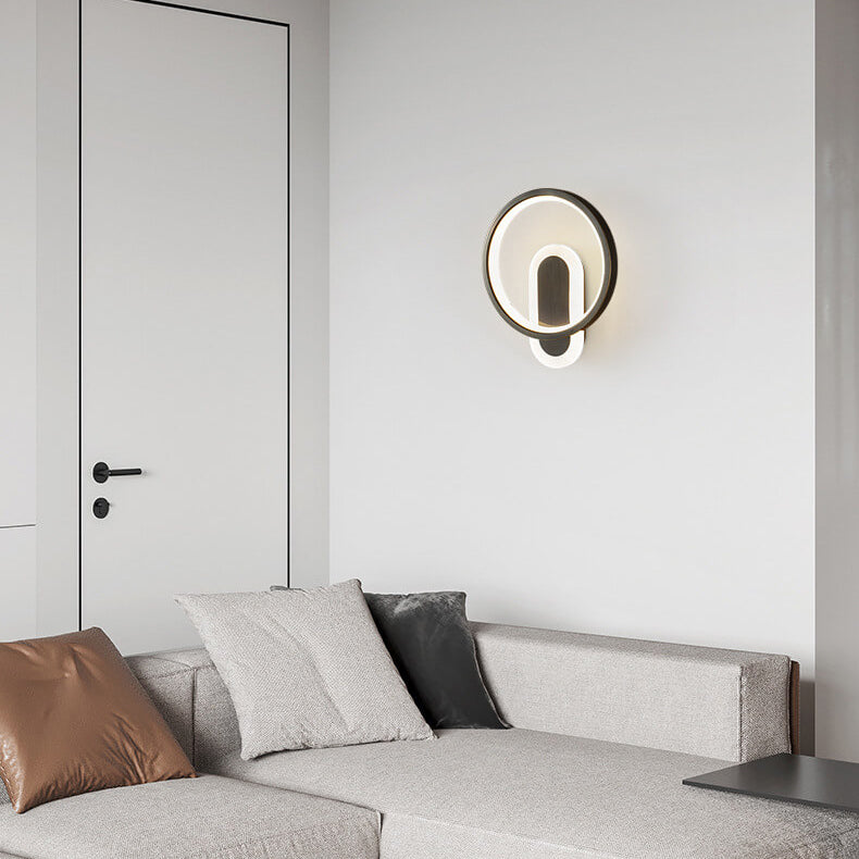 Aplique de pared LED con anillo circular geométrico de acrílico y cobre nórdico moderno 