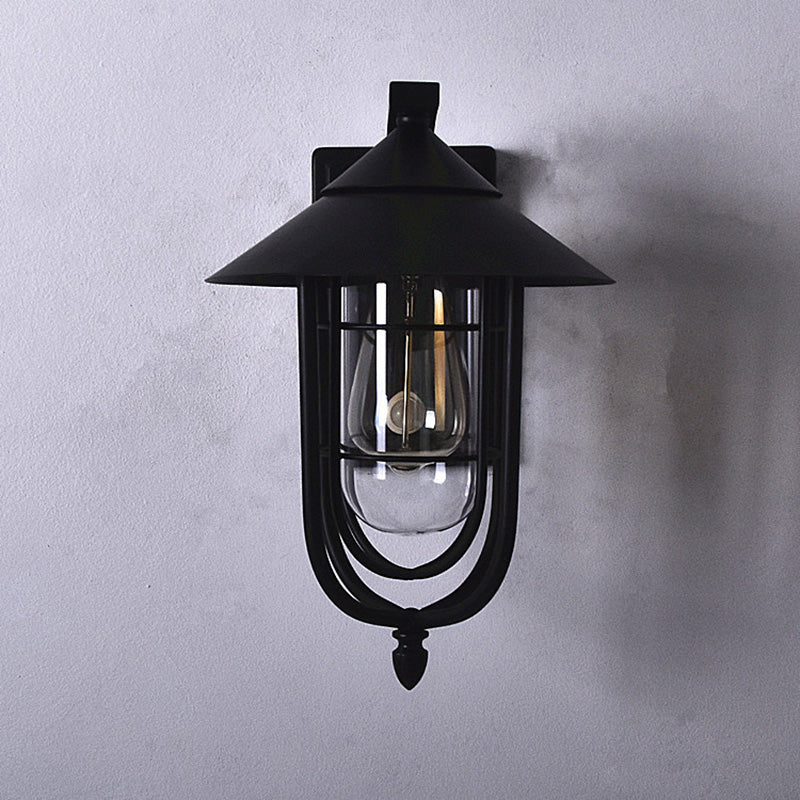 Zeitgenössische industrielle menschliche Wahrnehmung Eisen Glas 1-Licht Außenwandleuchte Lampe für Garten 