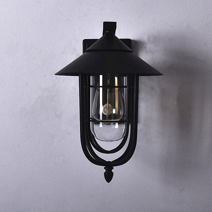 Zeitgenössische industrielle menschliche Wahrnehmung Eisen Glas 1-Licht Außenwandleuchte Lampe für Garten 