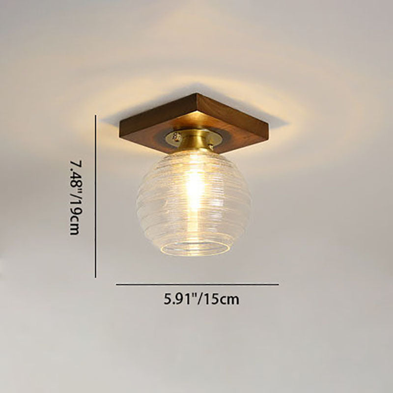 Modern Transitional Glass Cup Shape Solid Wood 1-Light Semi-Flush Mount Ceiling Light For Living Room