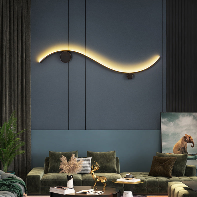 Modern Minimalist Copper Silicone Line Wave Circle LED Wall Sconce Lamp For Hallway