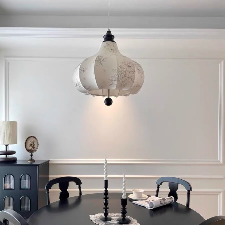 Suspension Luminaire Traditionnel Vintage en Forme de Châtaigne Ronde en Tissu Bois Massif 3/5 Lumières pour Salon 