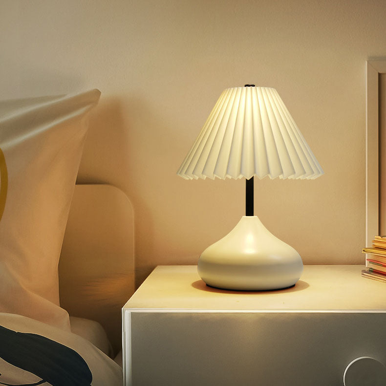 Contemporary Nordic Acrylic Pleated Shade Iron Base LED USB Touch Table Lamp For Bedroom