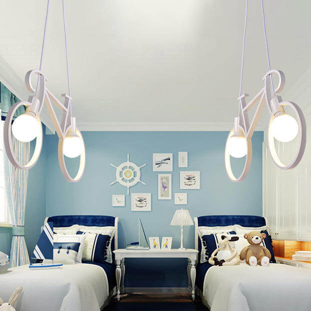 Contemporary Creative Bicycle Shape Iron 2-Light Kids Chandelier For Living Room &amp; Bedroom